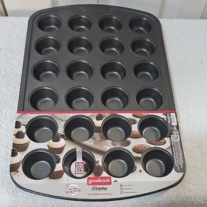 NWT Goodcook Nonstick 24 cup Dishwasher Safe Mini Muffin Pan 2"